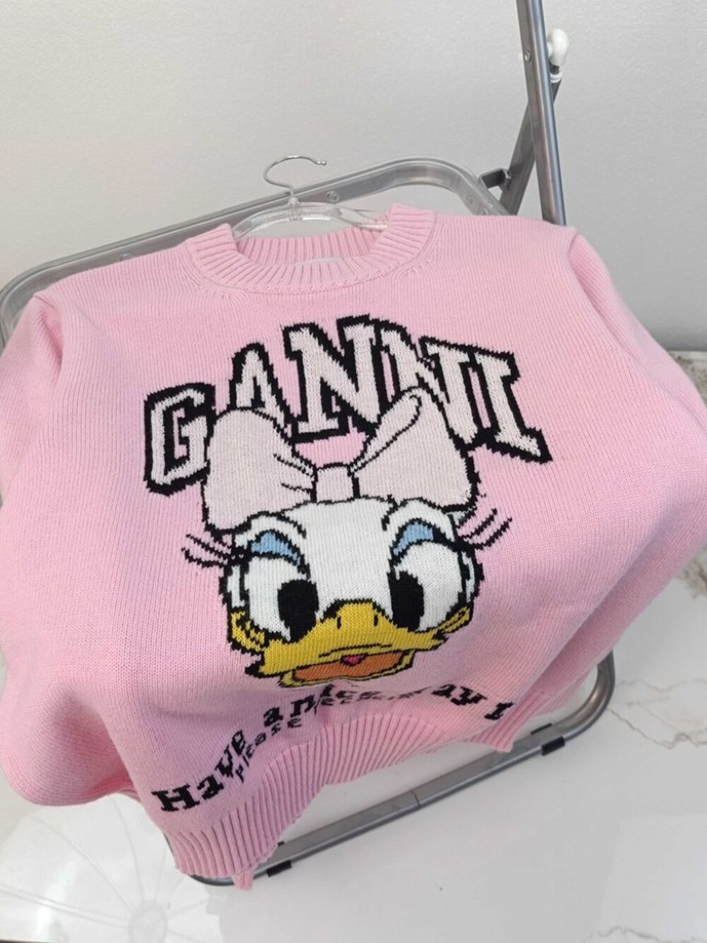 Ganni x Disney Pink Daisy Duck Crewneck Sweater - Picture 2 of 6